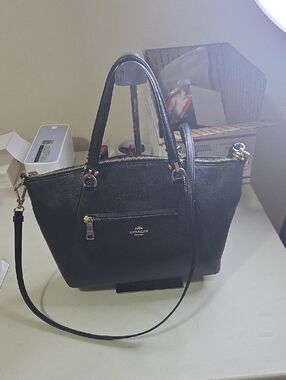 Coach Prairie Black Pebbled Leather Shoulder Tote with Detachable Strap